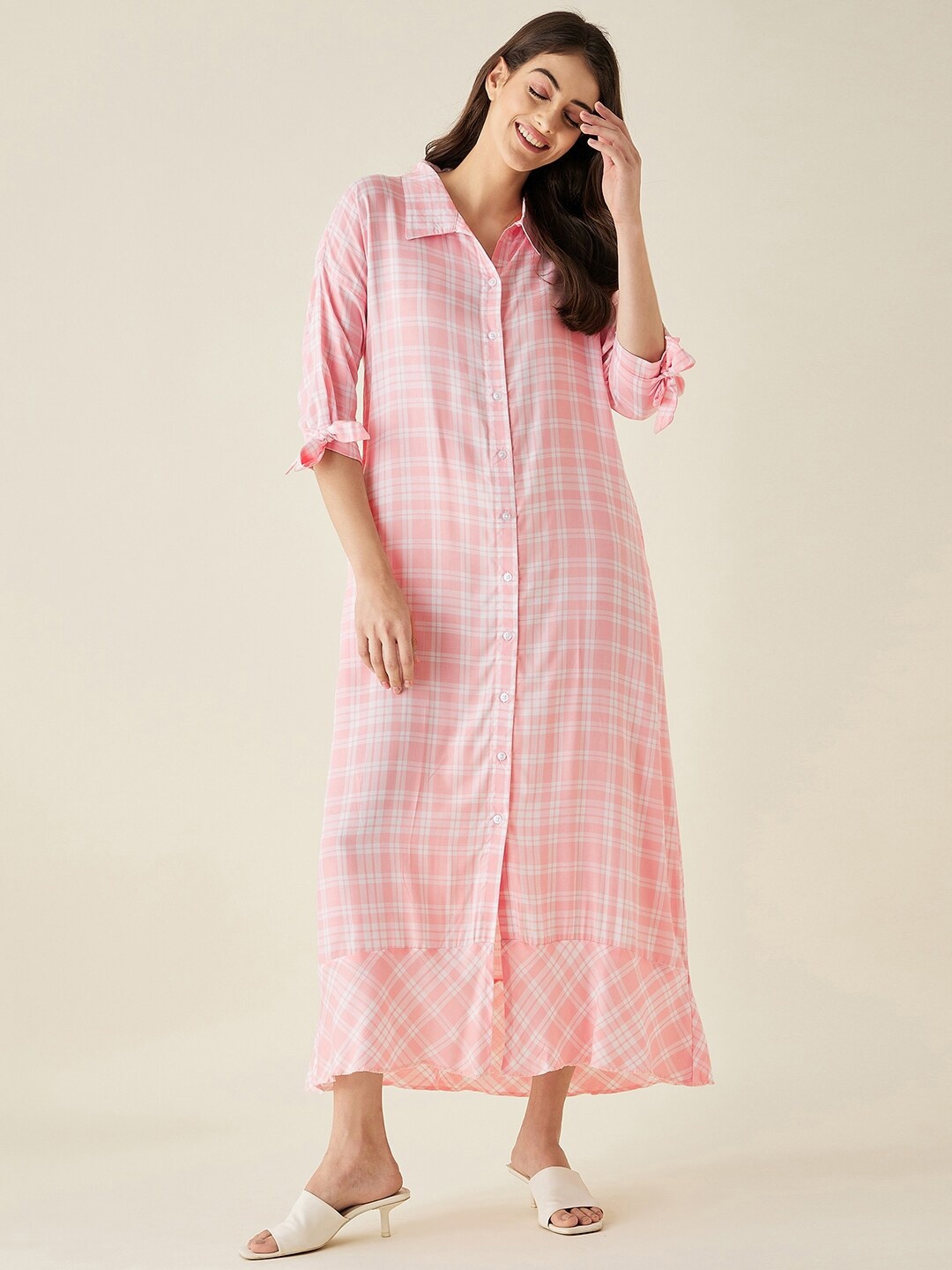 

The Kaftan Company Checked Maxi Nightdress, Pink