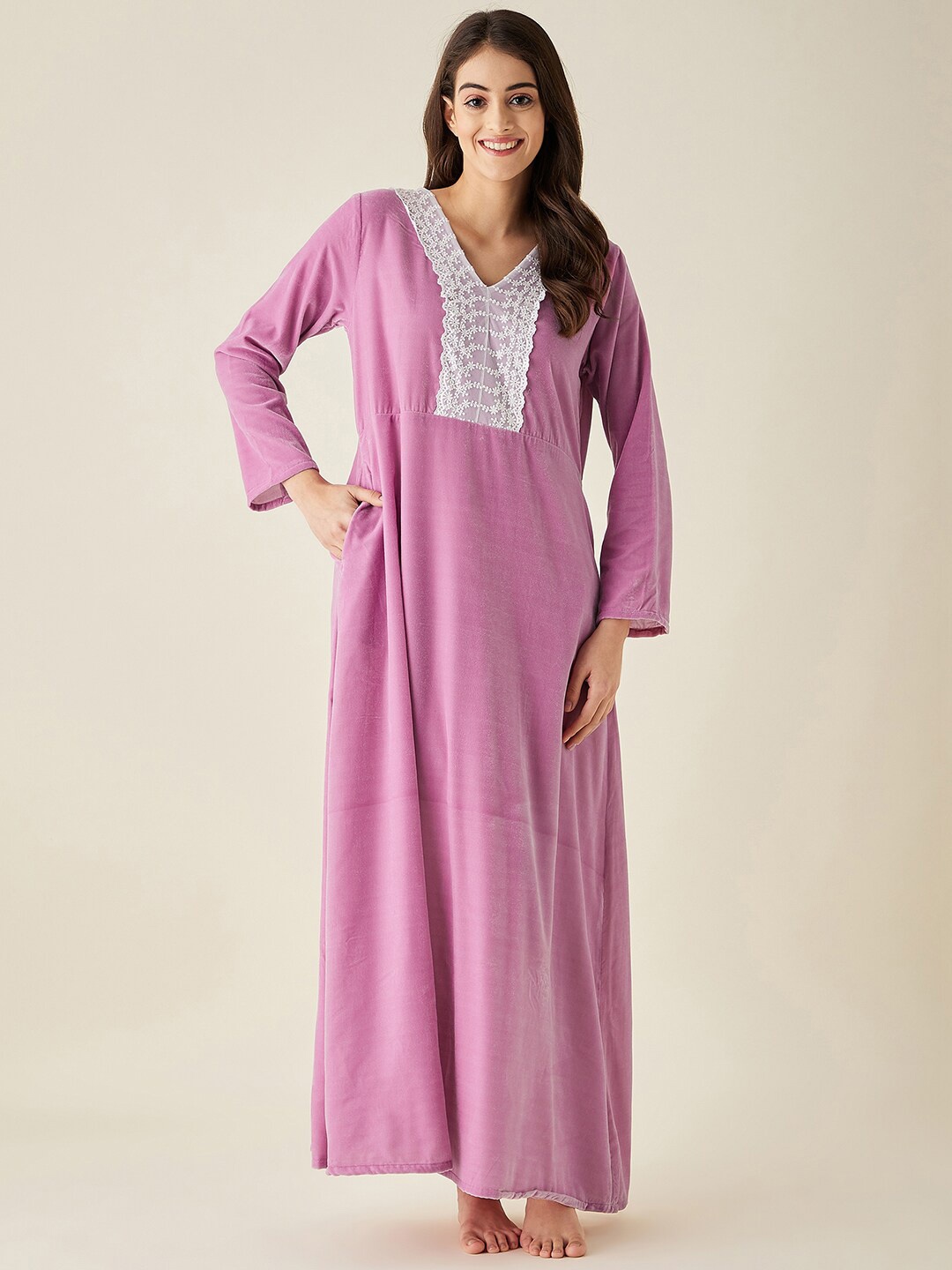 

The Kaftan Company Floral Printed Maxi Nightdress, Lavender