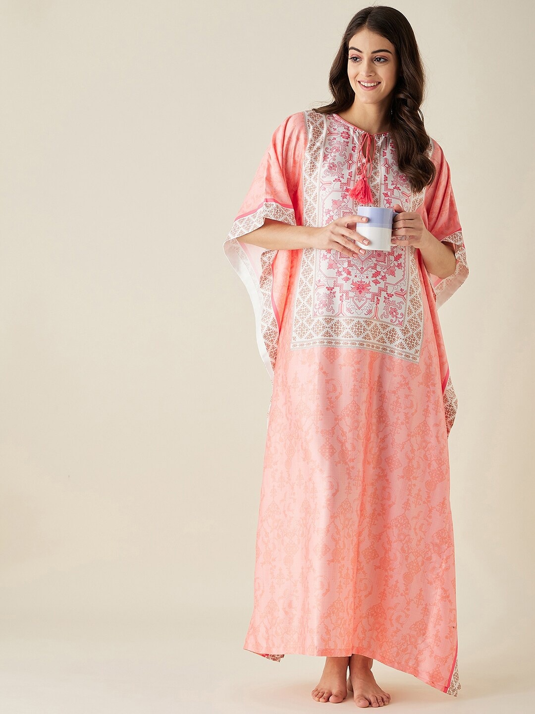 

The Kaftan Company Floral Printed Satin Maxi Nightdress, Pink