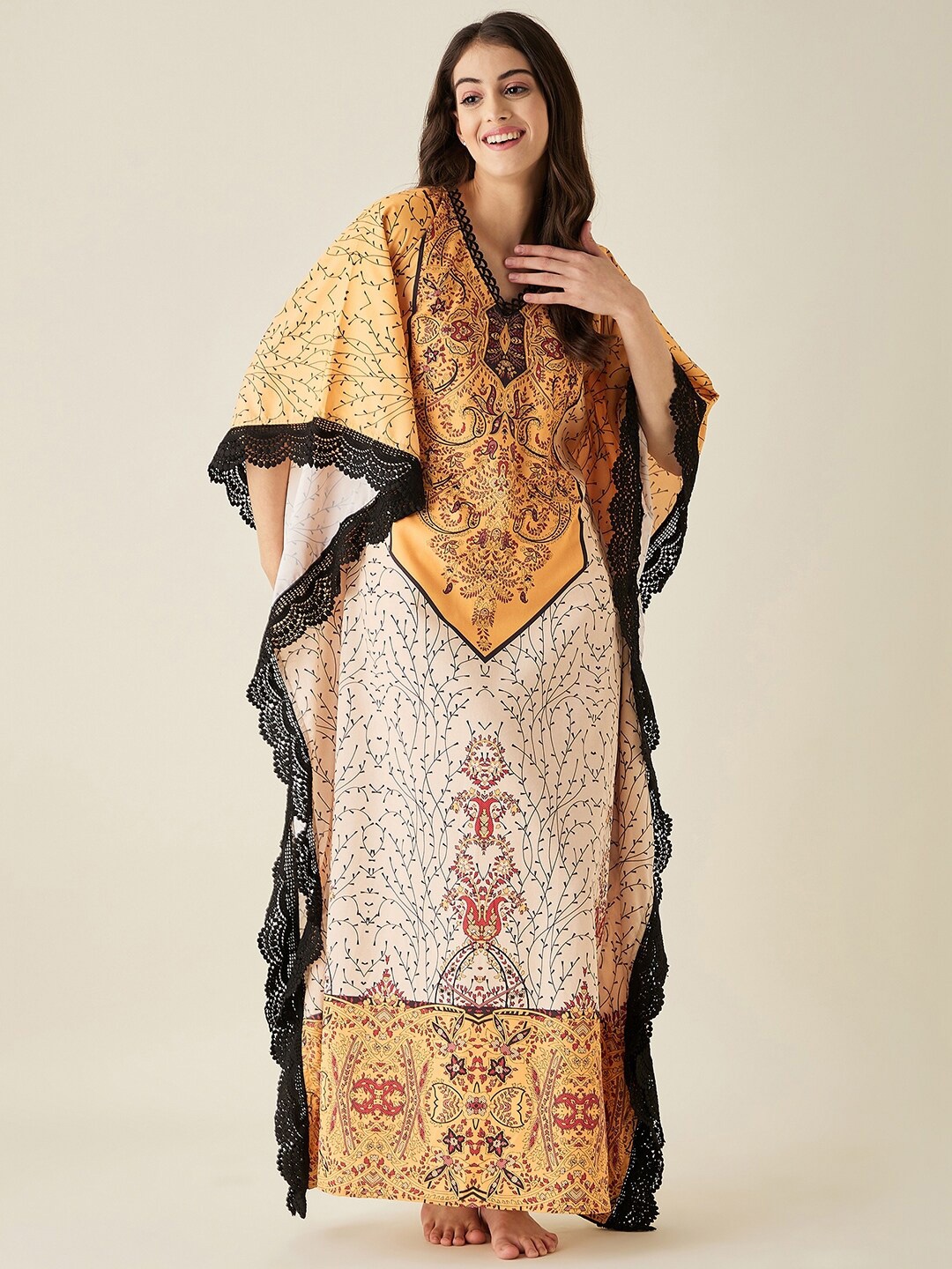 

The Kaftan Company Printed Maxi Nightdress, Yellow