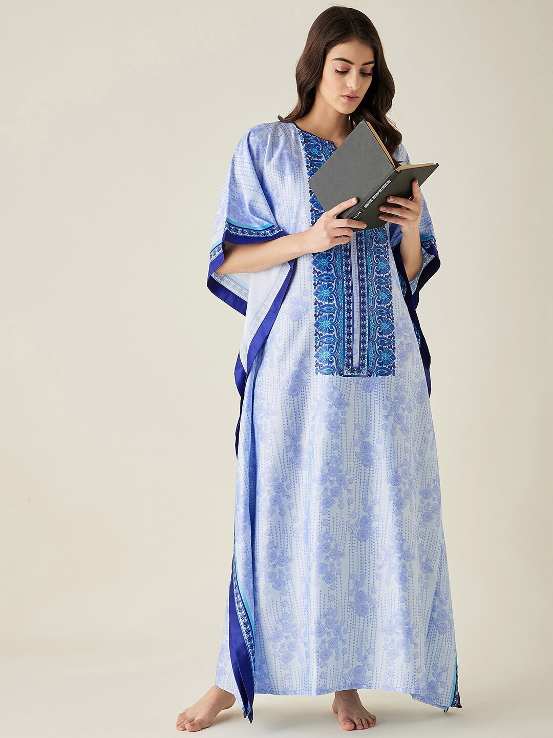 

The Kaftan Company Women Printed Maxi Nightdress, Blue