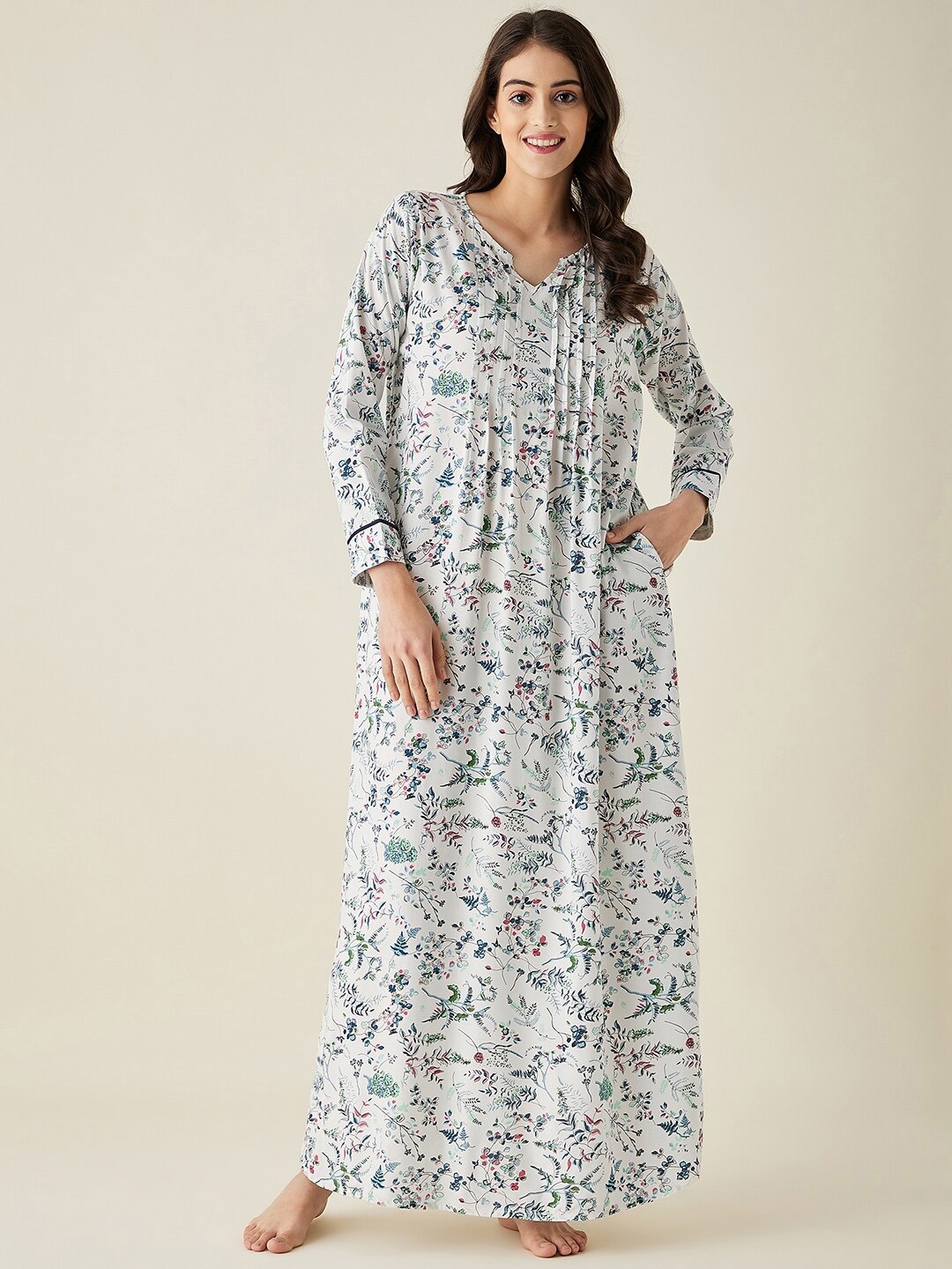 

The Kaftan Company Women Printed Maxi Nightdress, White