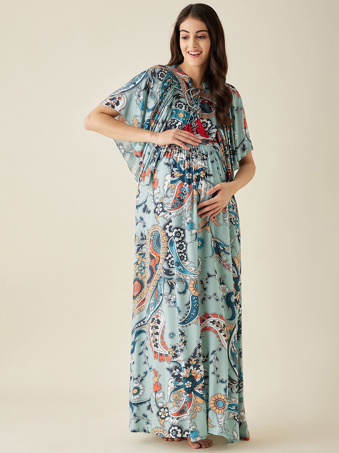 

The Kaftan Company Women Printed Maternity Nightdress, Blue