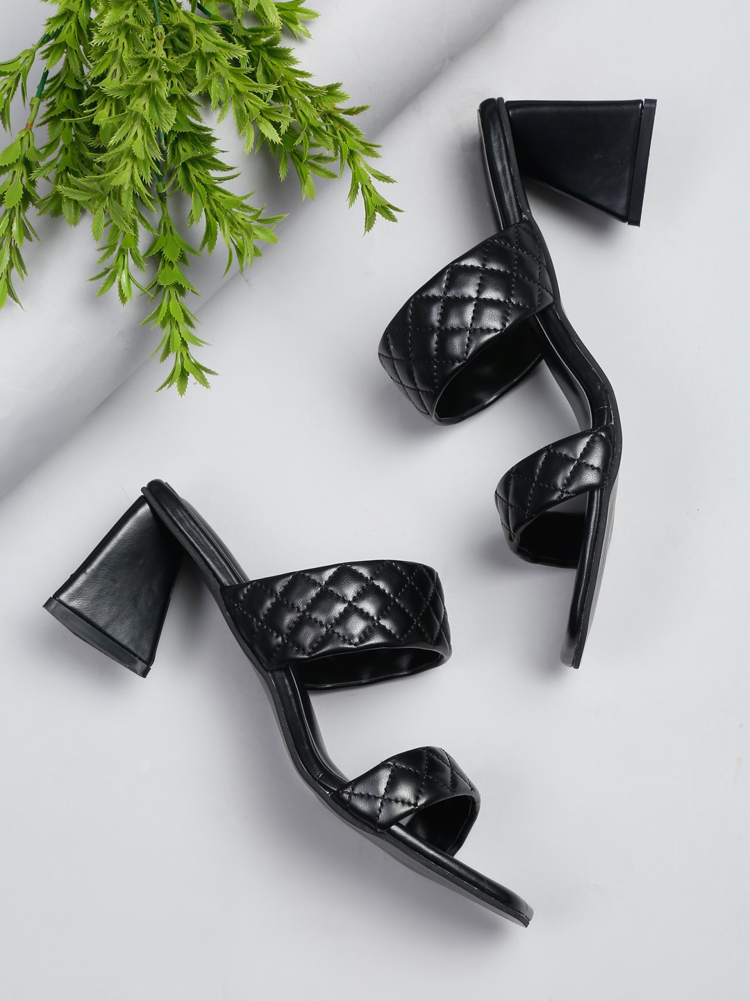 

DressBerry Textured Block Heels, Black