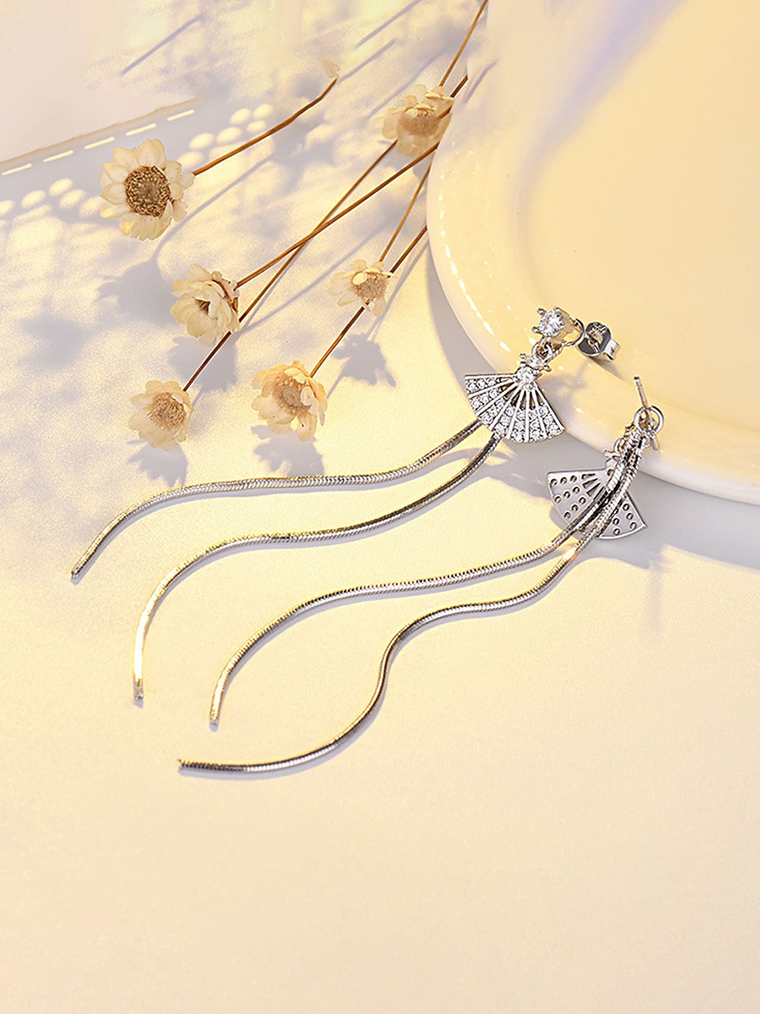 

Yellow Chimes Silver Plated Contemporary Drop Earrings