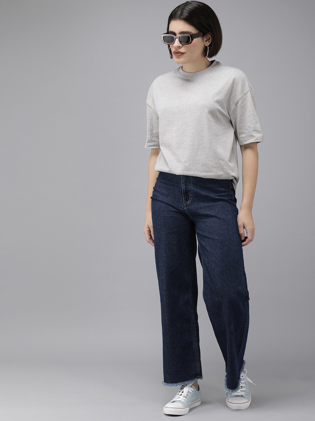 

Roadster Women Pure Cotton Boxy T-shirt, Grey