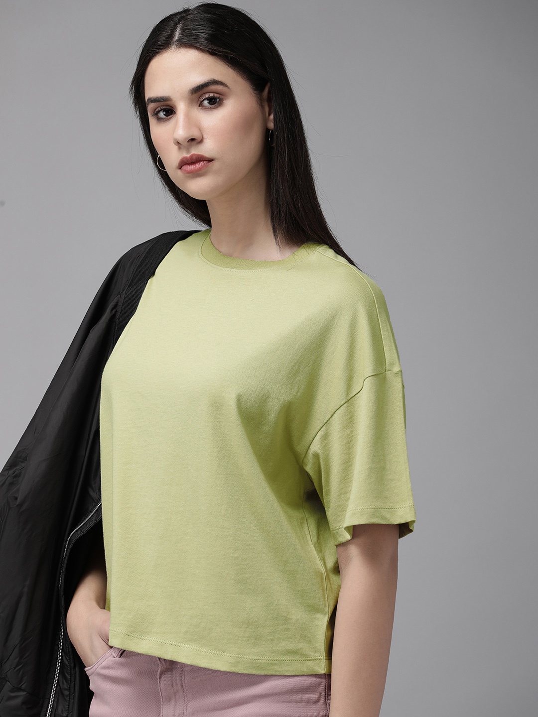 

Roadster Women Solid Boxy T-shirt, Olive