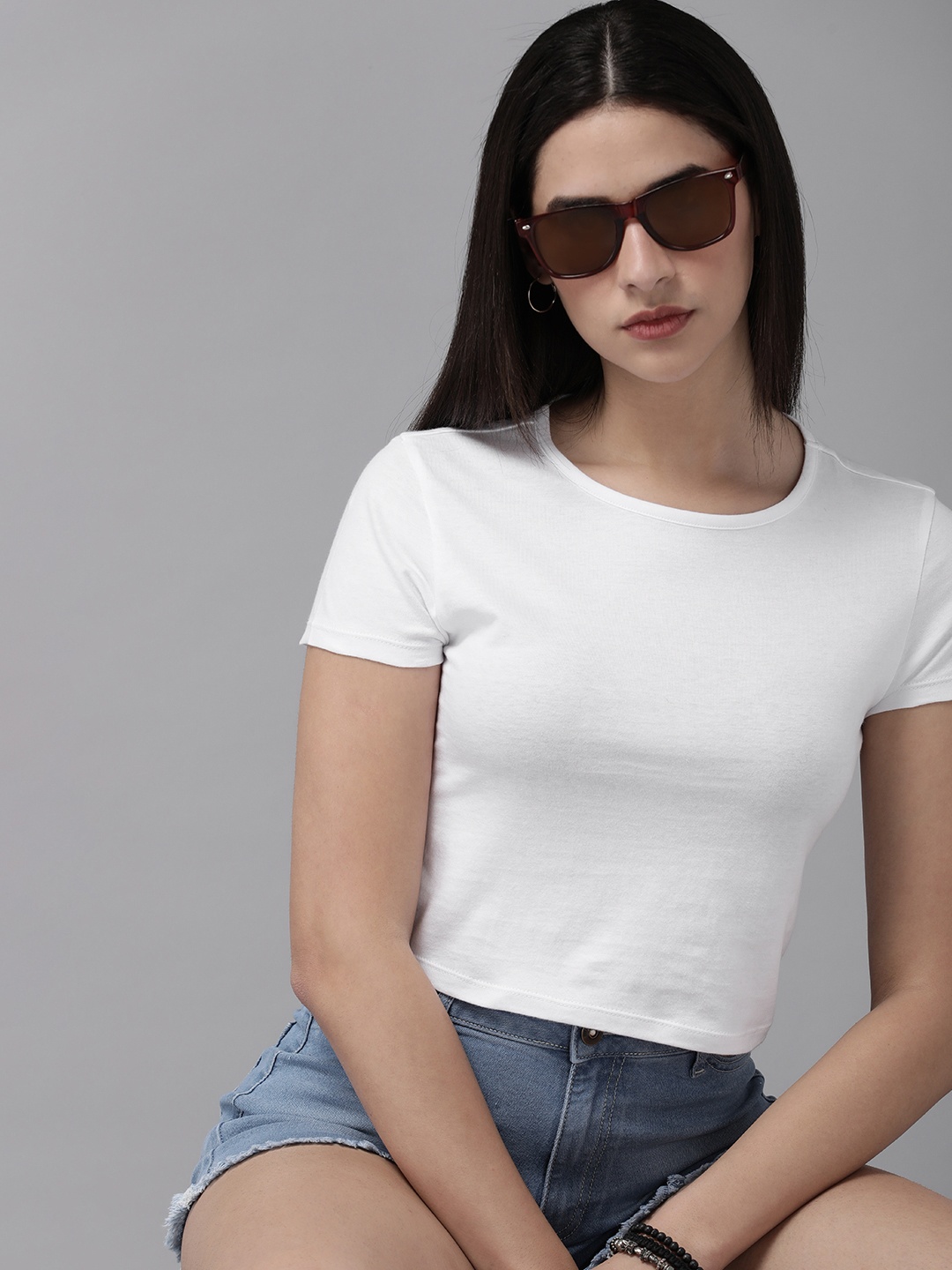 

Roadster Women Solid Slim Fit Crop T-shirt, White