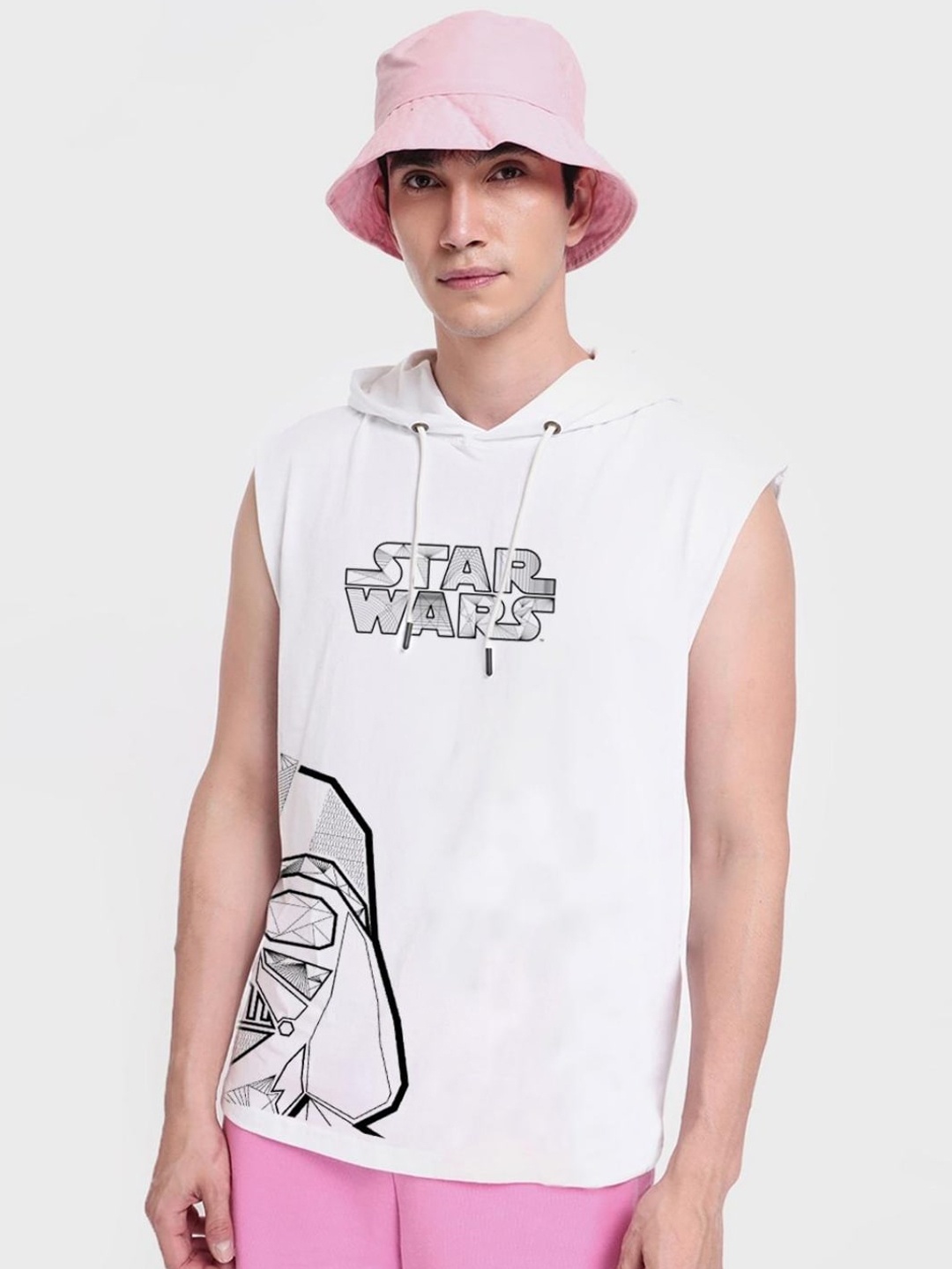 

Bewakoof Men Printed Cotton Hooded Vest, White
