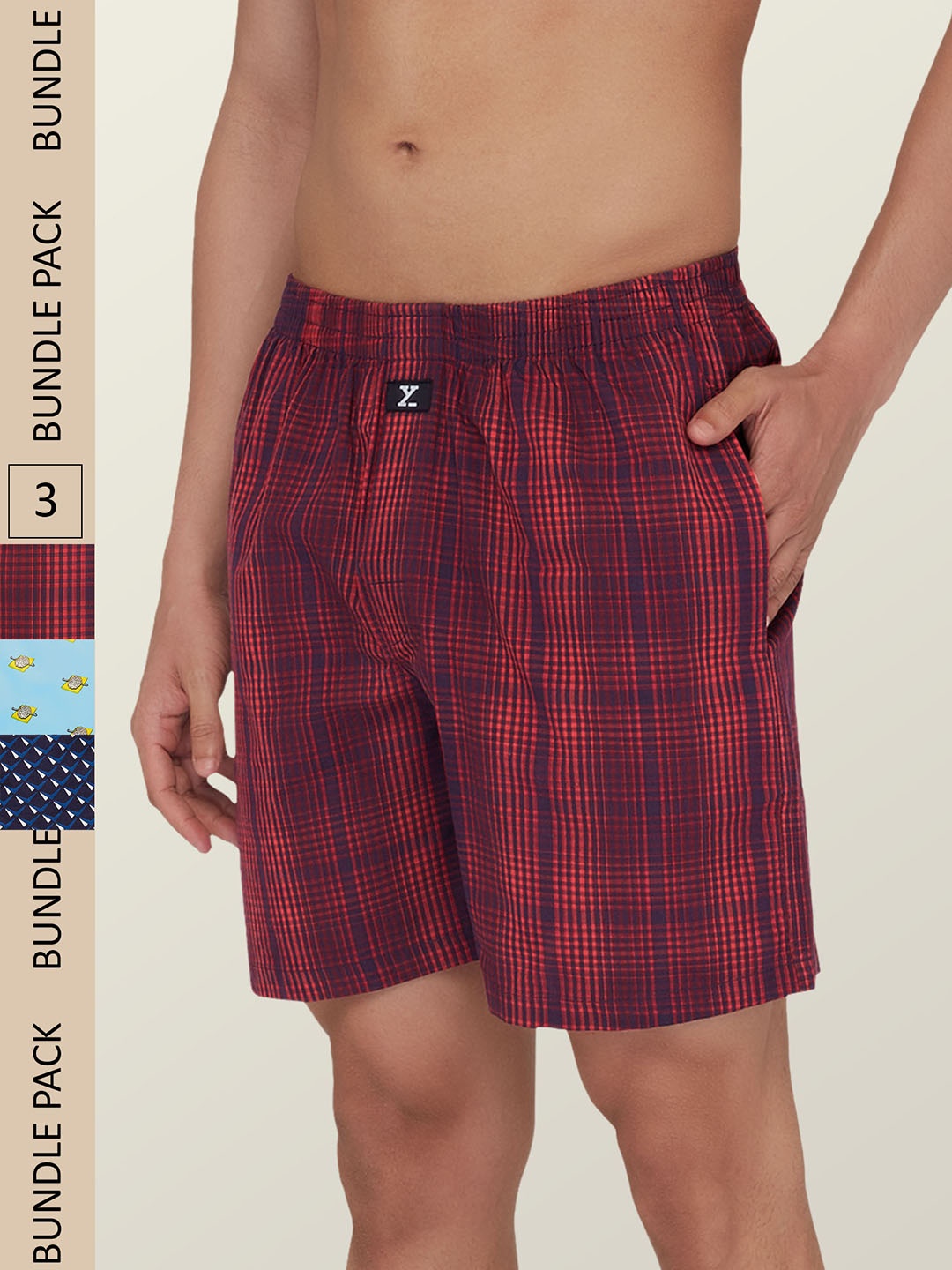 

XYXX Men Pack Of 3 Super Combed Cotton Boxer Shorts, Red