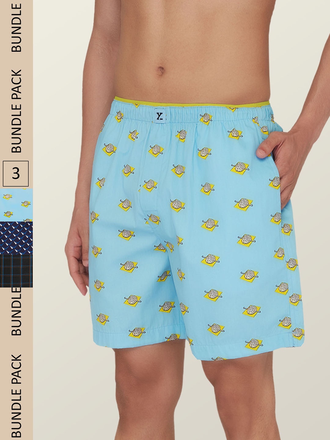 

XYXX Men Pack Of 3 Printed Super Combed Cotton Boxer, Navy blue
