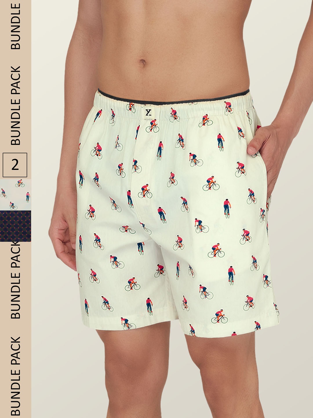 

XYXX Men Pack Of 2 Printed Pure Super Combed Cotton Boxers, Cream