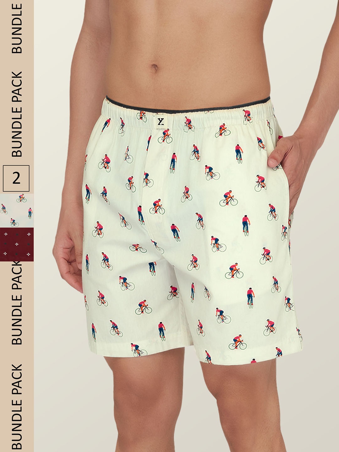 

XYXX Men Pack Of 2 Printed Cotton Boxers, Cream