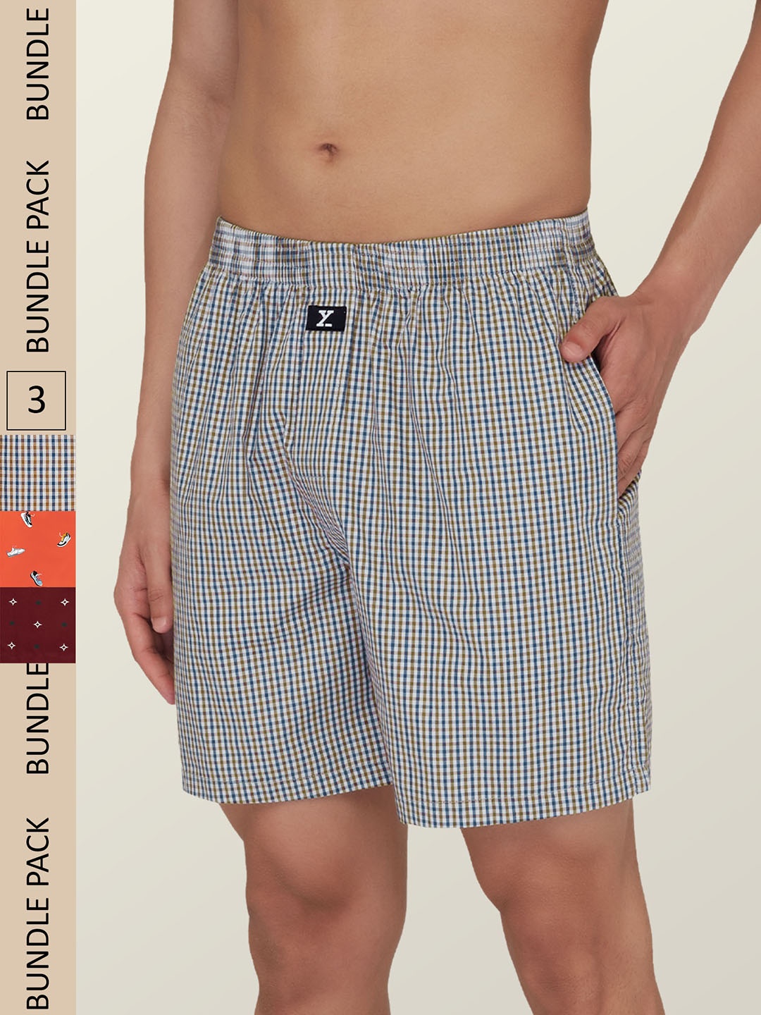 

XYXX Men Pack Of 3 Printed Pure Super Combed Cotton Boxer Shorts, Orange