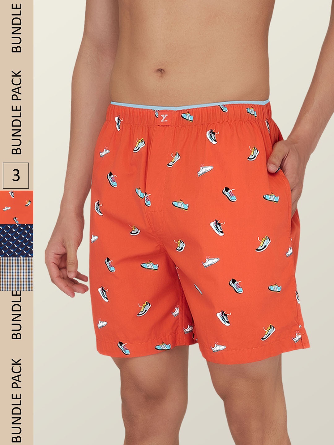 

XYXX Men Pack Of 3 Printed Super Combed Cotton Boxer Shorts, Orange