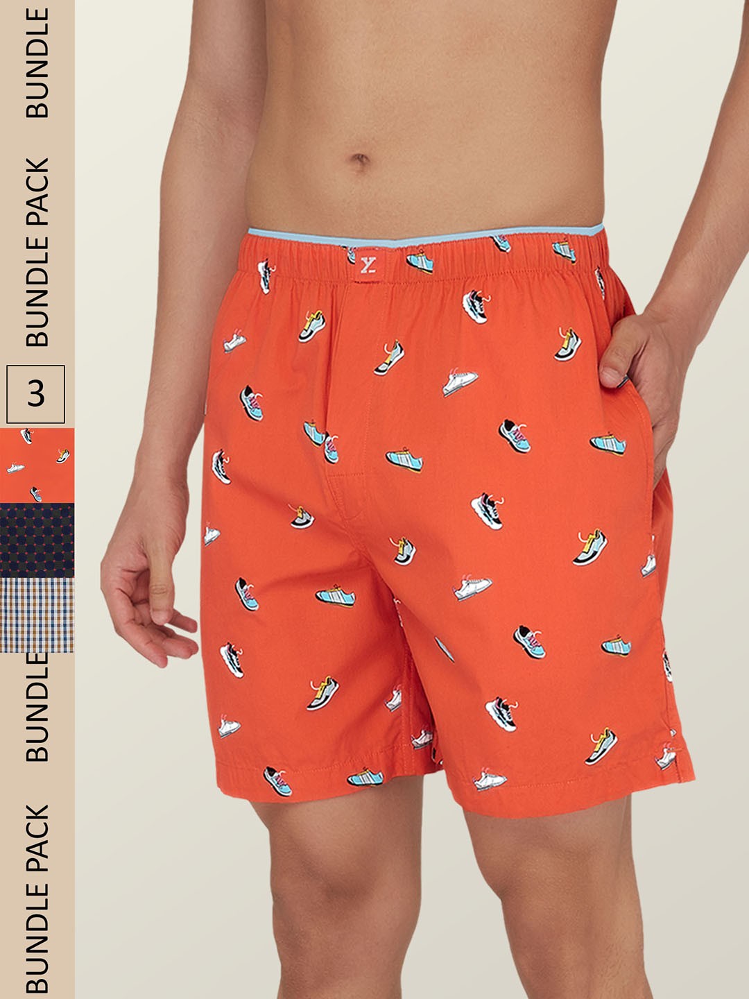 

XYXX Men Pack Of 3 Printed Super Combed Cotton Boxer Shorts, Navy blue