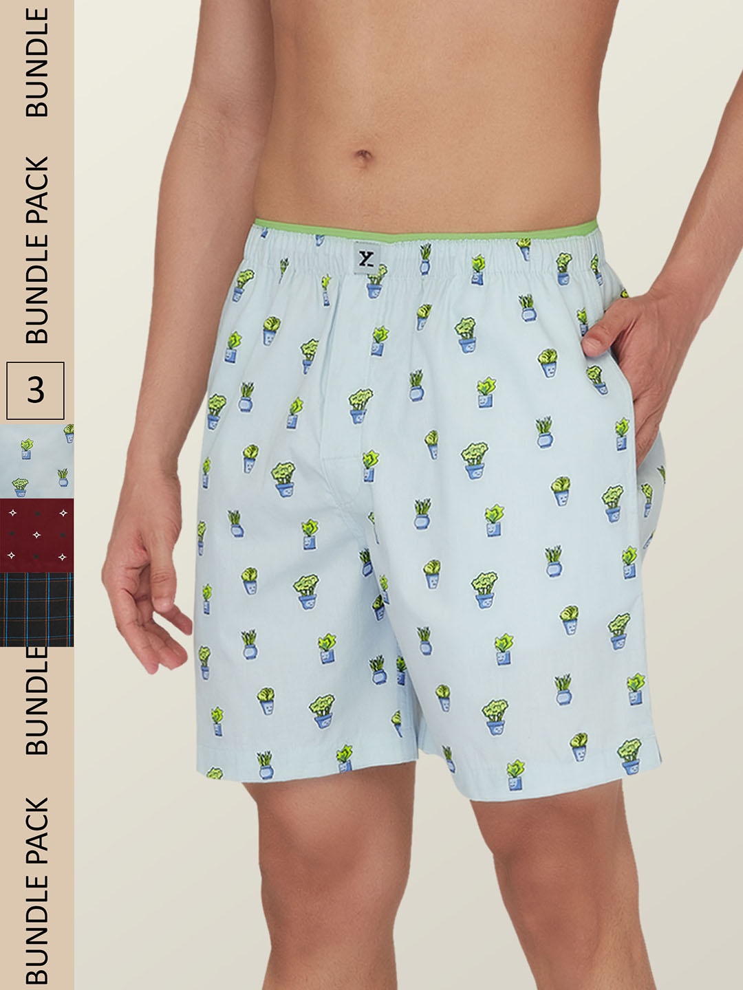 

XYXX Men Pack Of 3 Printed Super Combed Cotton Boxer Shorts, Blue