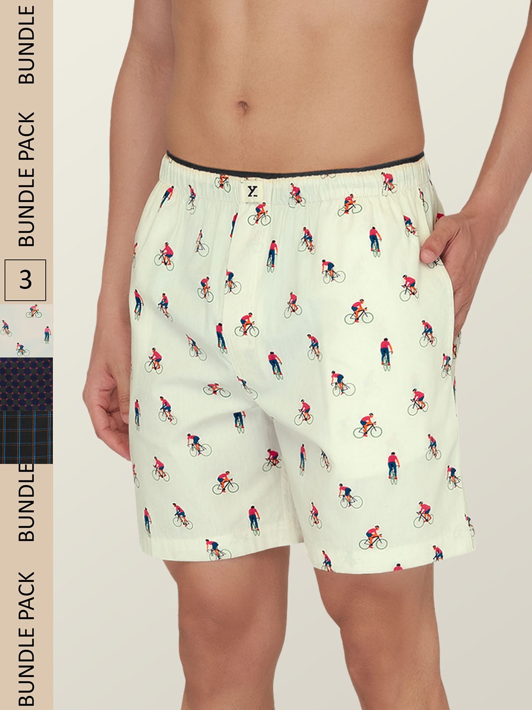 

XYXX Men Pack of 3 Printed Super Combed Cotton Boxer Shorts, Navy blue