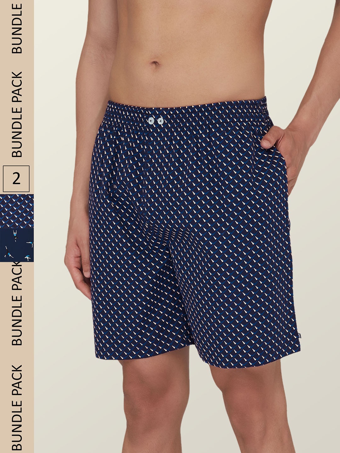 

XYXX Men Pack Of 2 Printed Cotton Boxers, Blue
