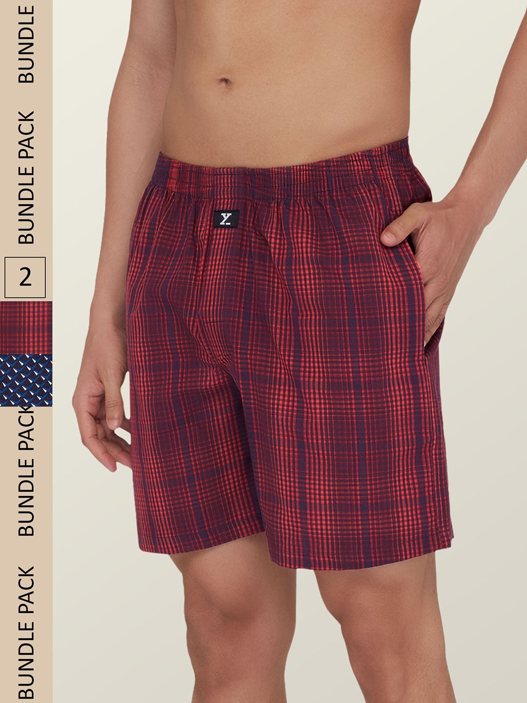

XYXX Men Pack Of 2 Printed Pure Super Combed Cotton Boxers, Navy blue