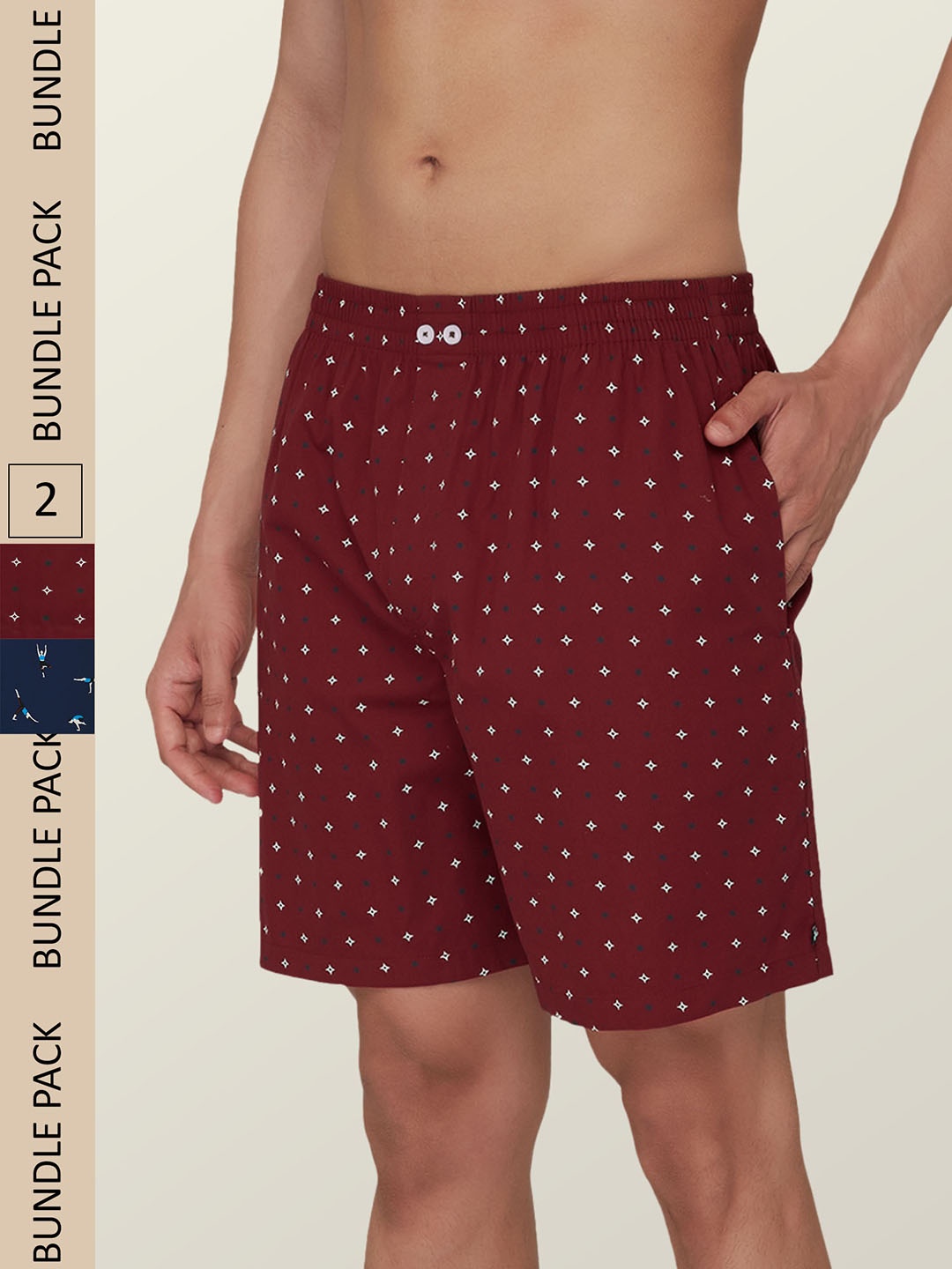 

XYXX Men Pack Of 2 Printed Pure Cotton Boxers, Maroon