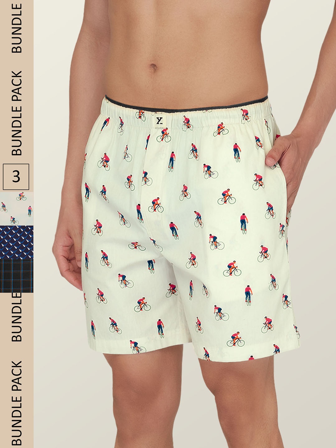 

XYXX Men Pack Of 3 Printed Super Combed Cotton Boxer Shorts, Black