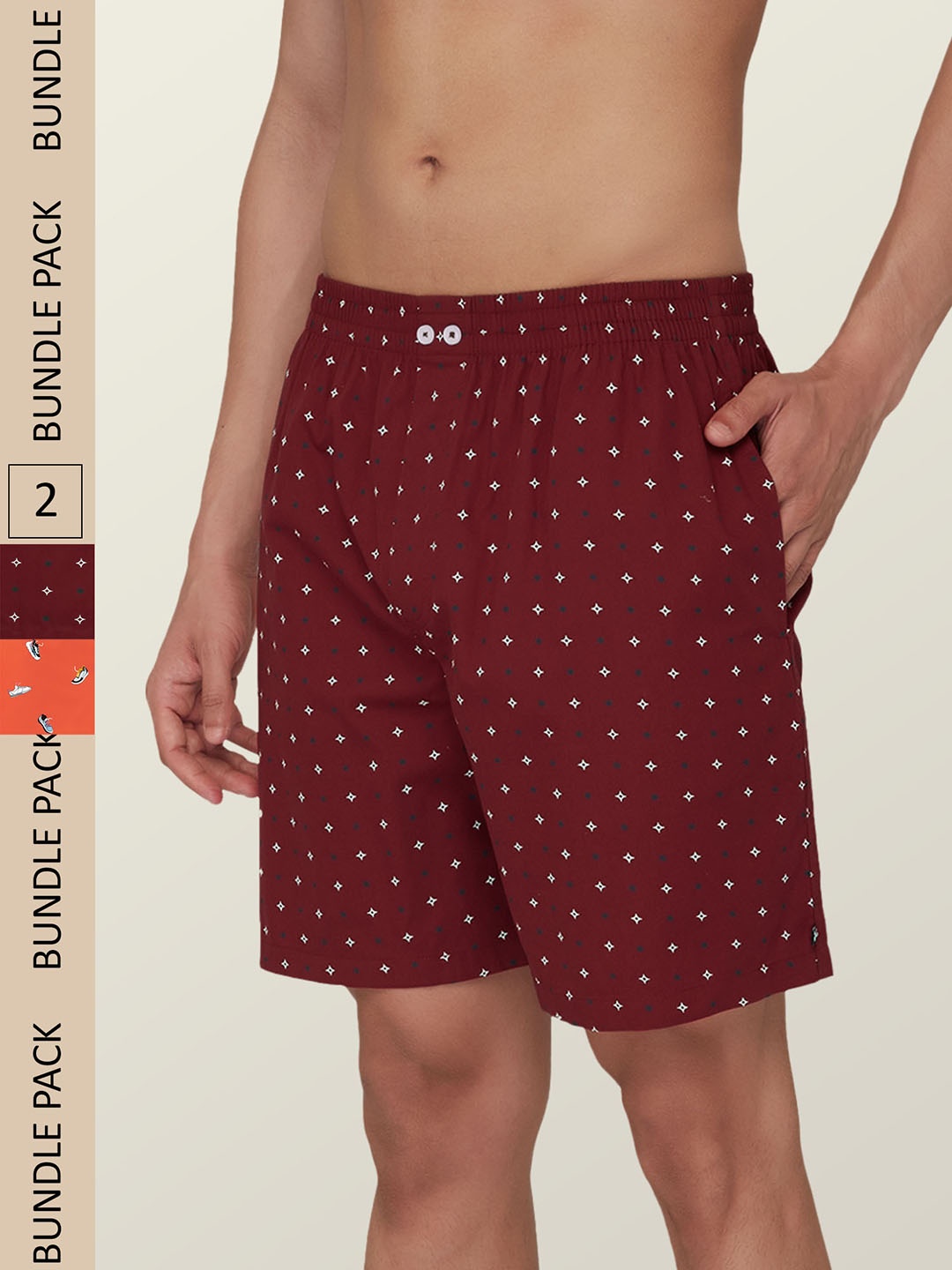 

XYXX Men Pack Of 2 Shoes & Star Printed Cotton Boxers, Orange