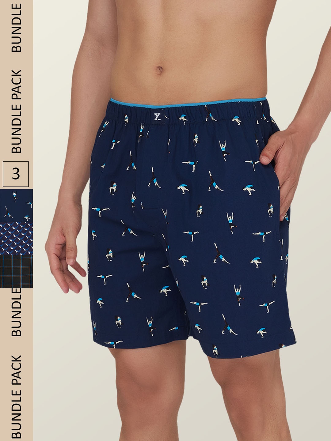 

XYXX Men Pack Of 3 Printed Super Combed Cotton Boxer Shorts, Navy blue