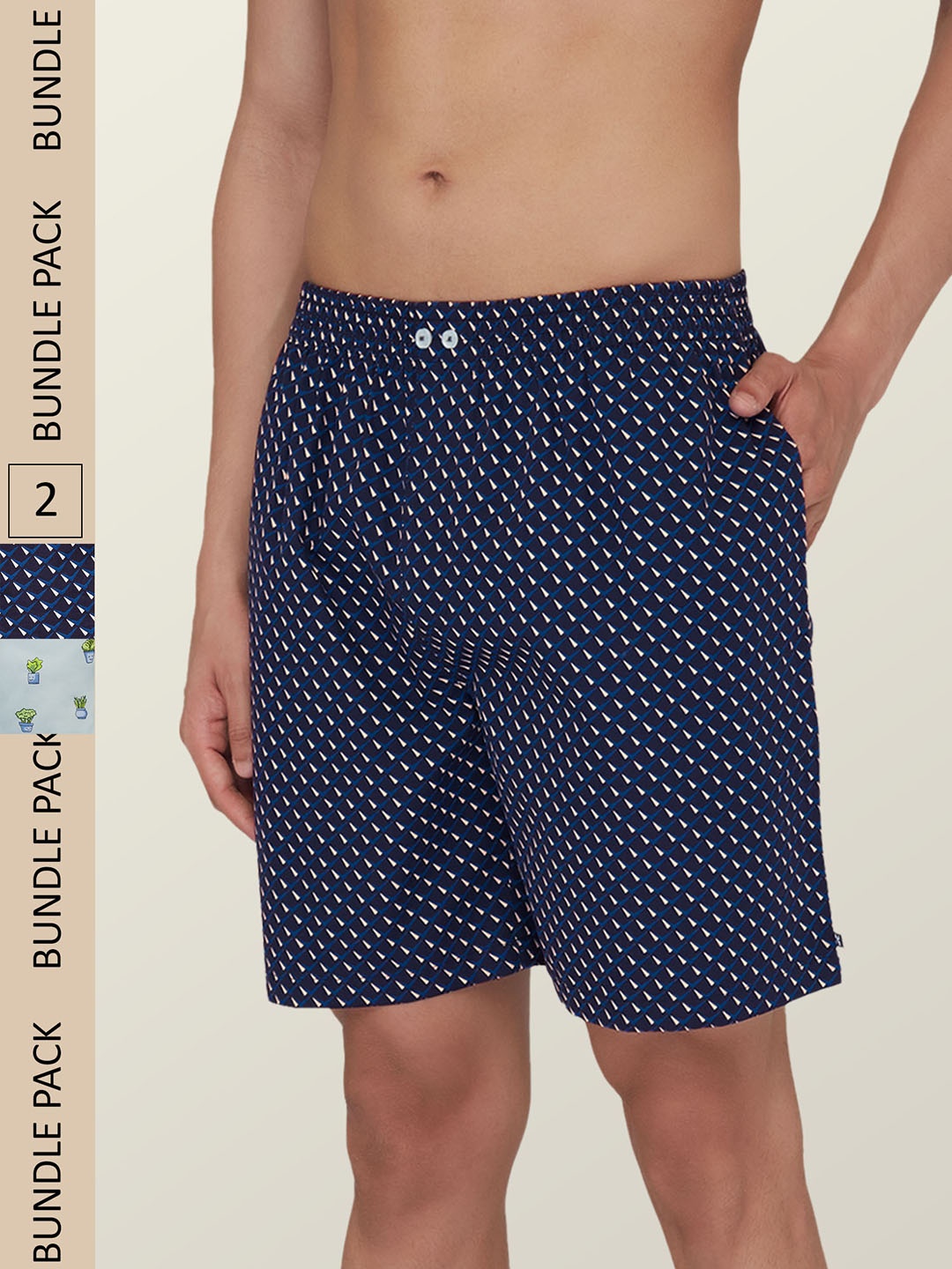 

XYXX Men Pack Of 2 Printed Super Combed Cotton Boxer Shorts, Navy blue