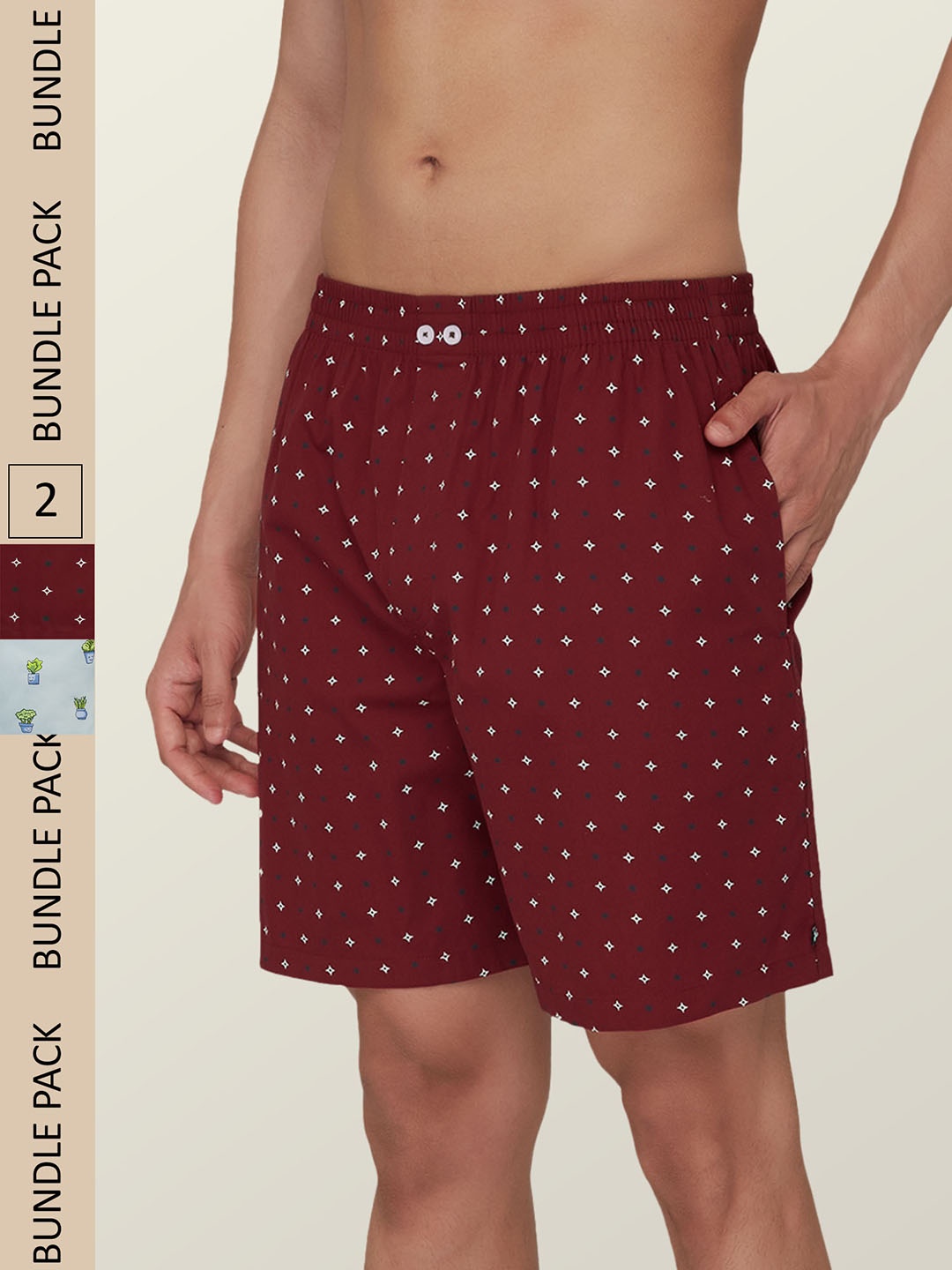 

XYXX Men Pack Of 2 Printed Super Combed Cotton Boxer Shorts, Maroon