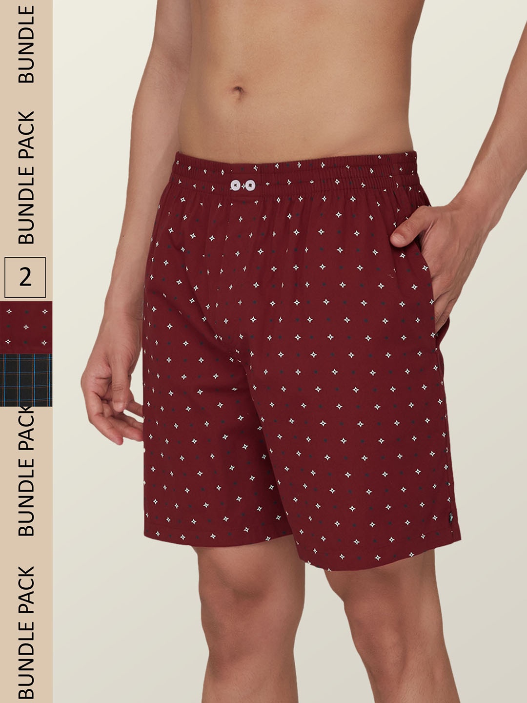 

XYXX Men Pack of 2 Printed Super Combed Cotton Boxers, Black