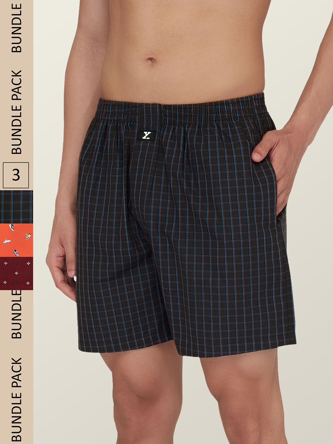 

XYXX Men Pack Of 3 Printed Super Combed Cotton Boxer Shorts, Maroon