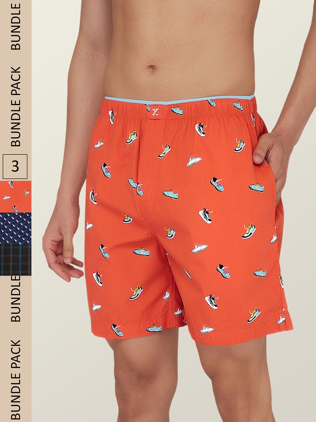 

XYXX Men Pack Of 3 Printed Super Combed Cotton Boxer Shorts, Orange