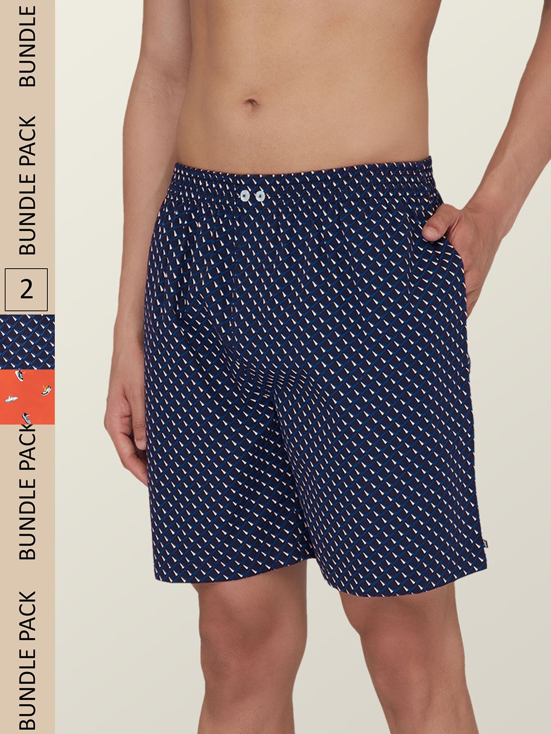 

XYXX Men Pack Of 2 Printed Cotton Boxers, Navy blue