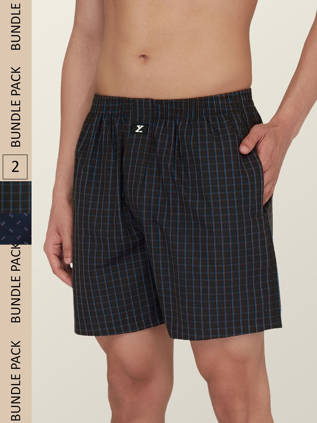 

XYXX Men Pack Of 2 Printed Cotton Boxers, Navy blue