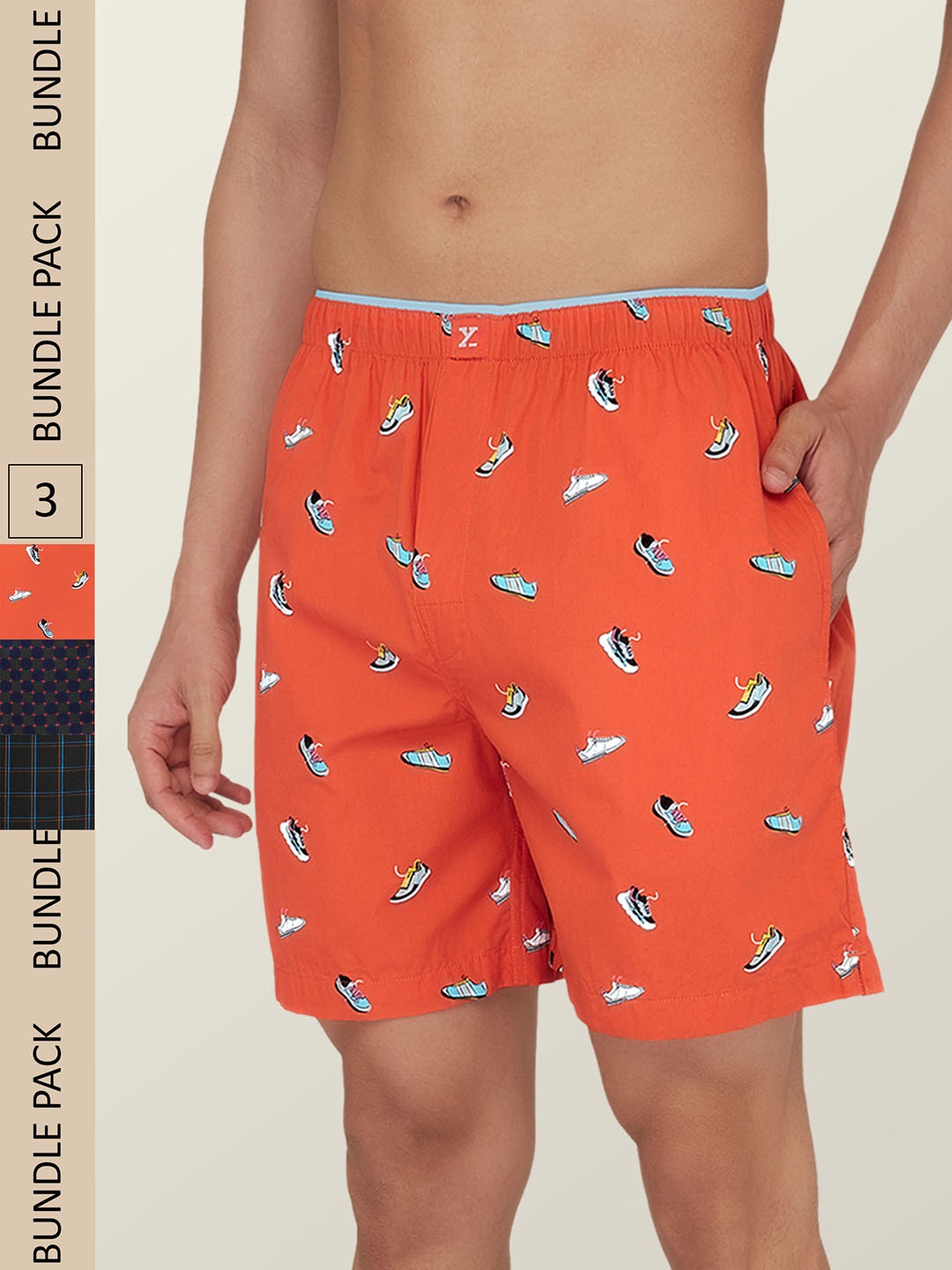 

XYXX Men Pack Of 3 Printed Super Combed Pure Cotton Boxer Shorts, Orange
