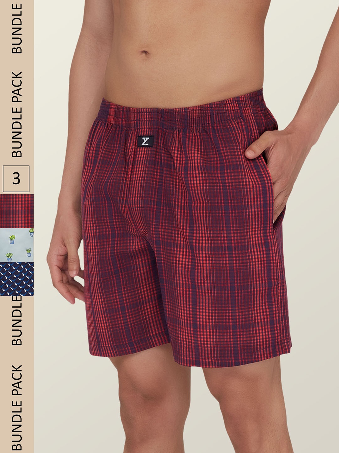 

XYXX Men Pack Of 3 Printed Super Combed Cotton Boxer Shorts, Red