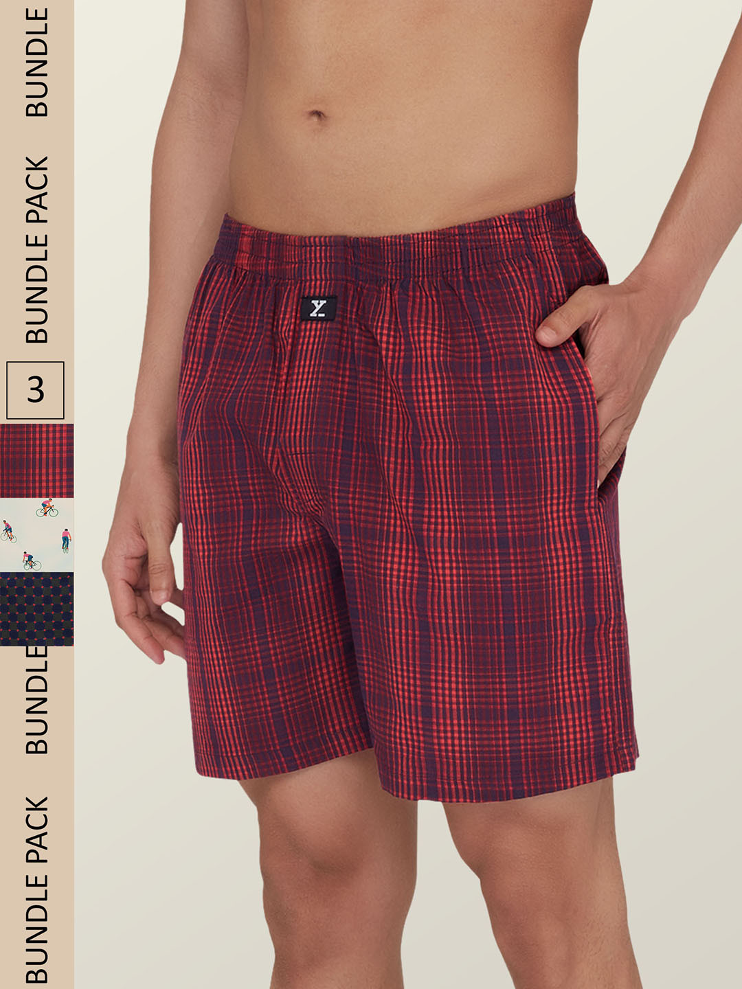 

XYXX Men Pack Of 3 Printed Super Combed Cotton Boxer Shorts XYBOX3PCKN218, Red
