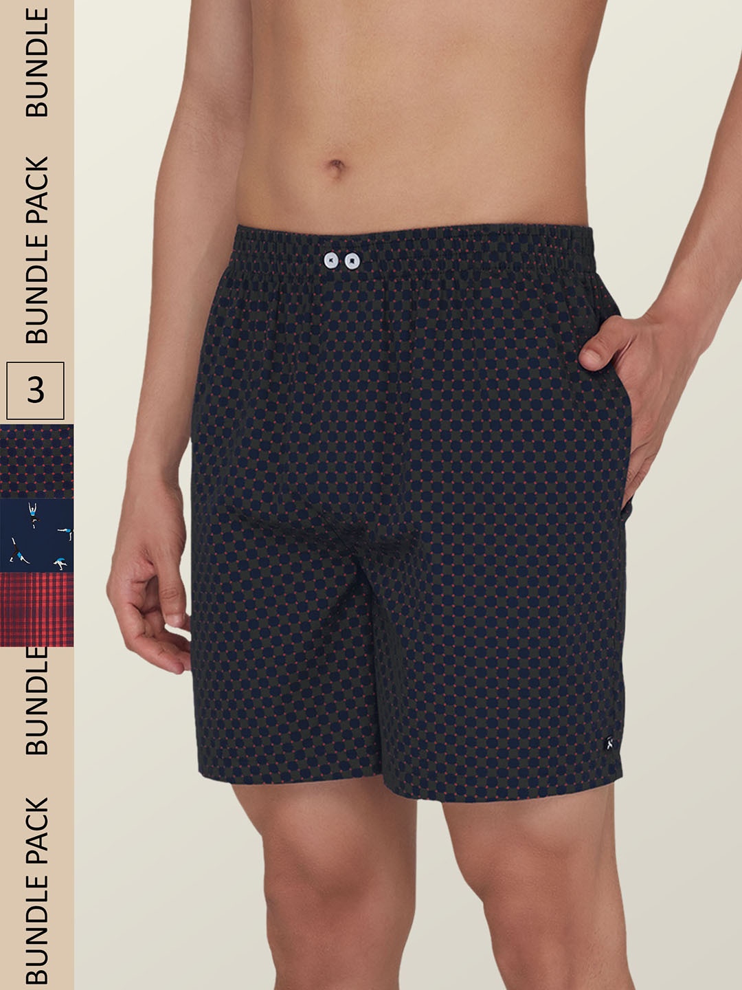

XYXX Men Pack Of 3 Printed Super Combed Cotton Boxer Shorts, Blue
