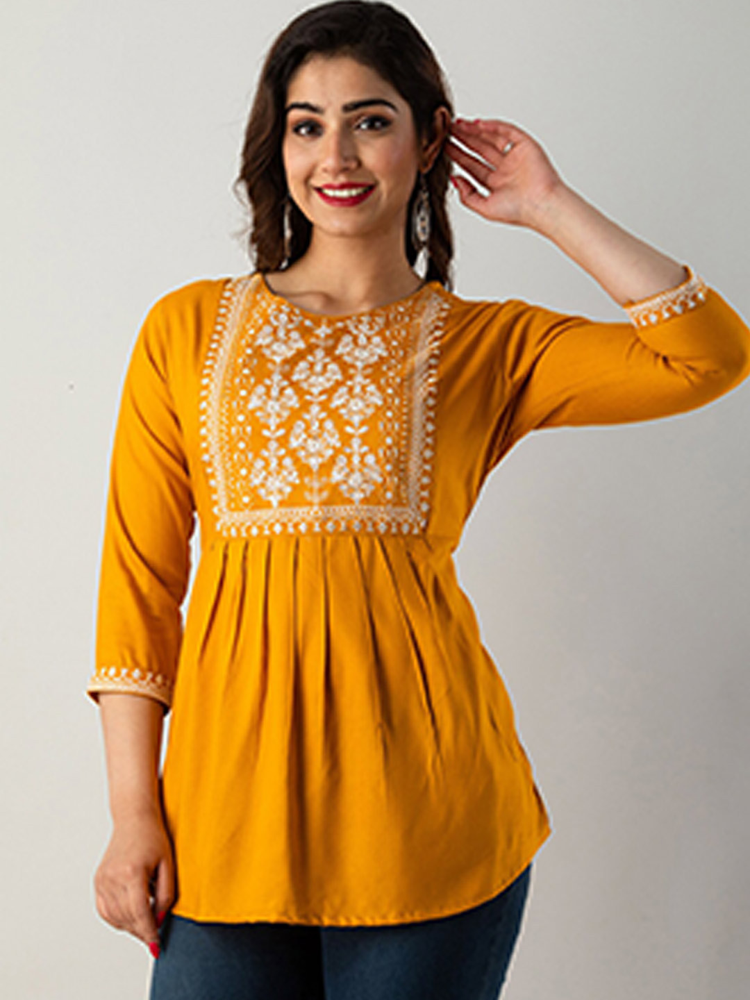 

KALINI Embroidered Longline Top, Mustard