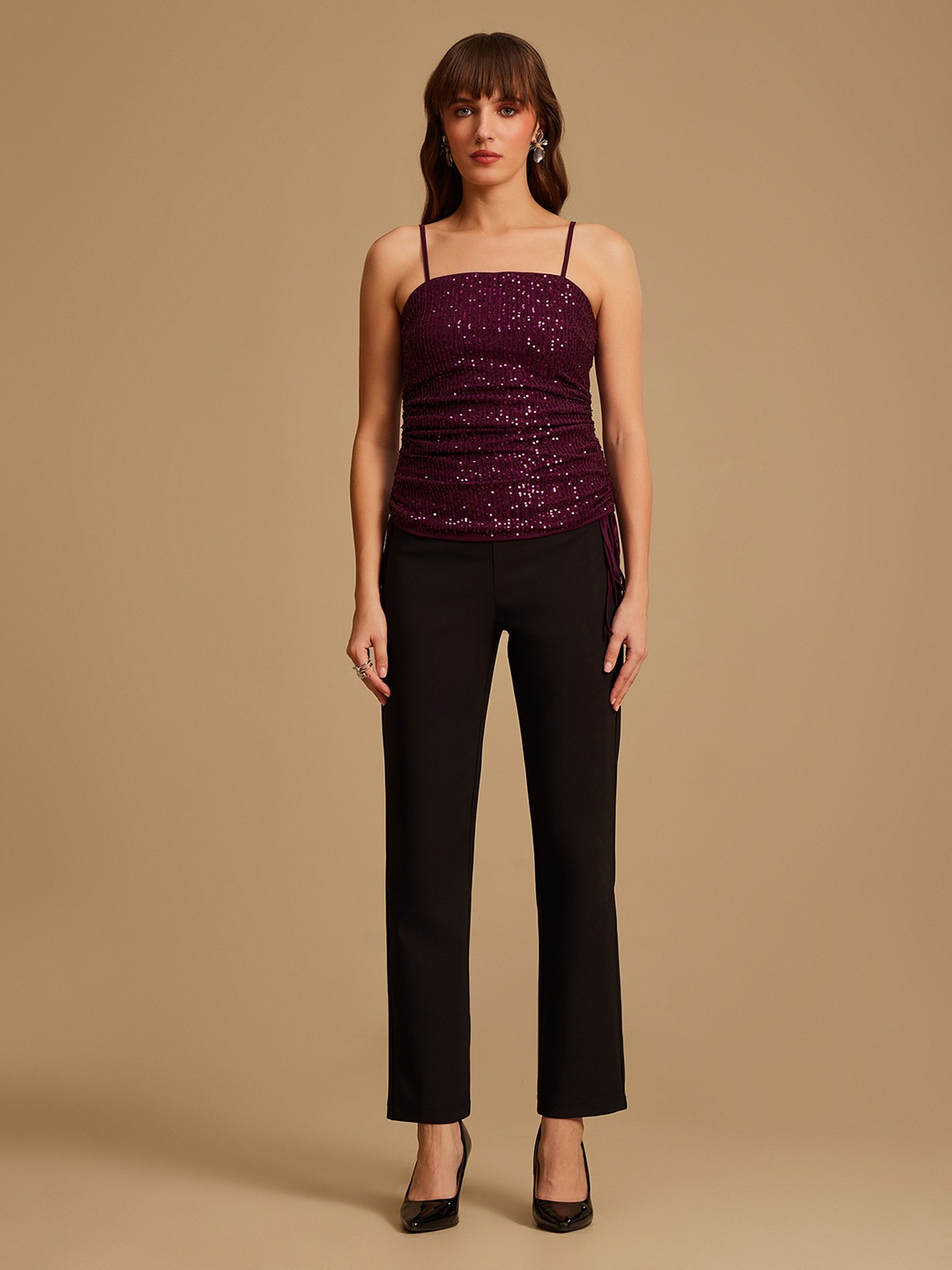 

Kazo Embellished Shoulder Straps Fitted Top, Purple