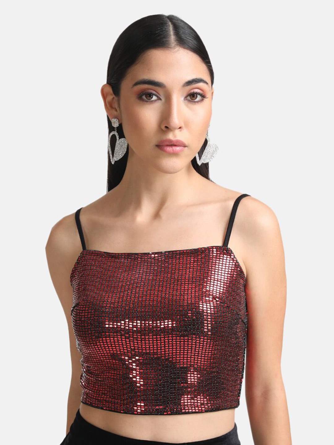 

Kazo Embellished Studded Crop Top, Red