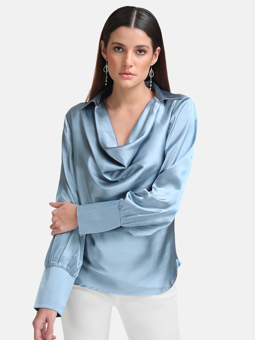 

Kazo Blue Cowl Neck Top