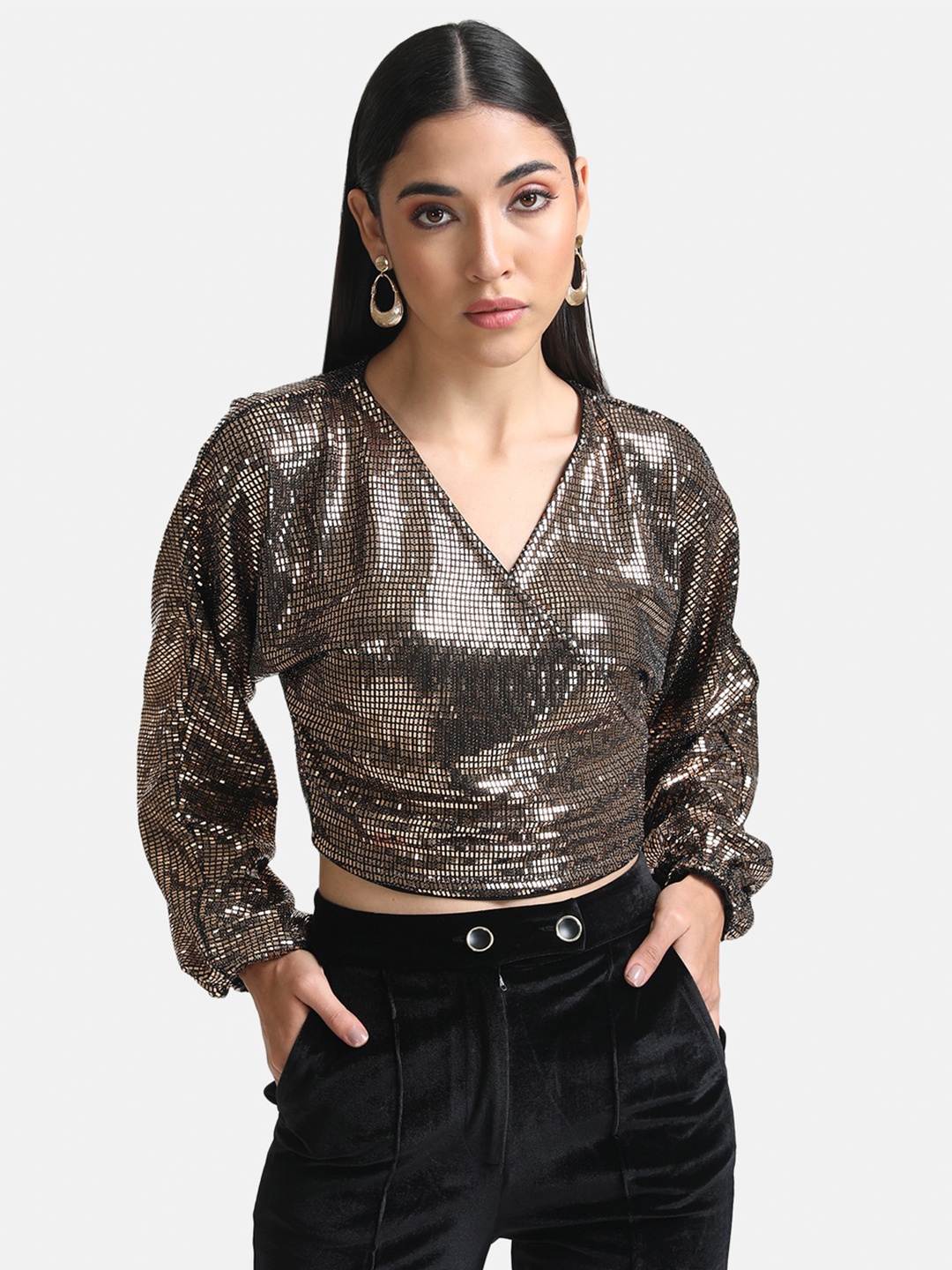 

Kazo Embellished Wrap Crop Top, Copper