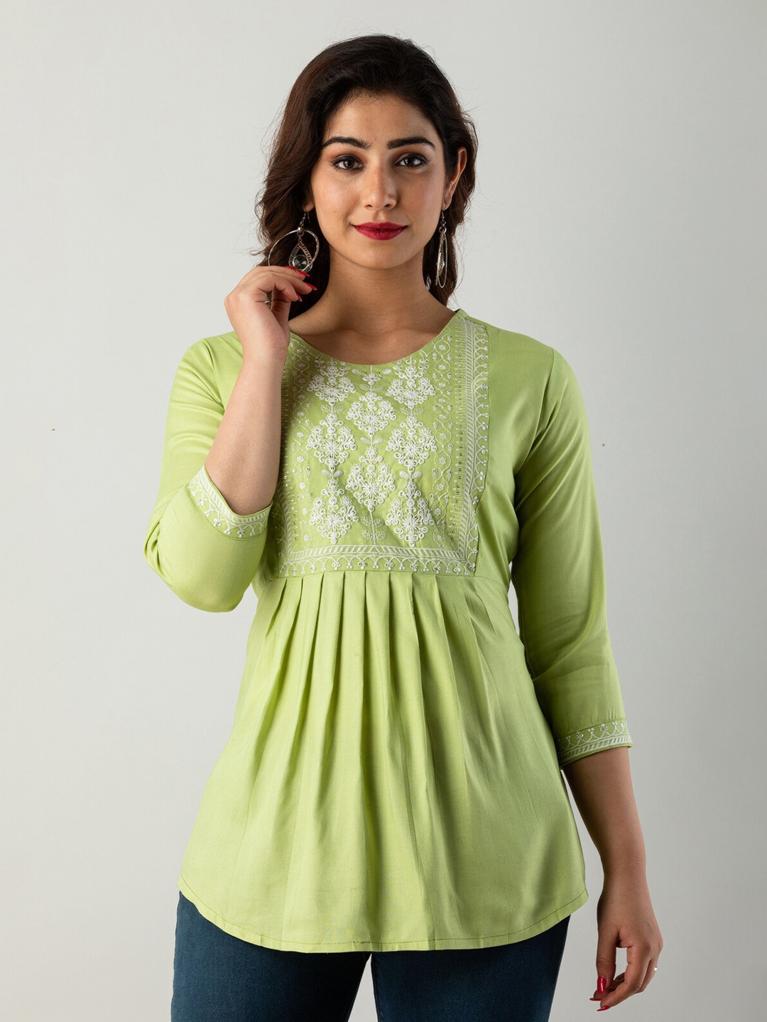 

KALINI Floral Embroidered Top, Green