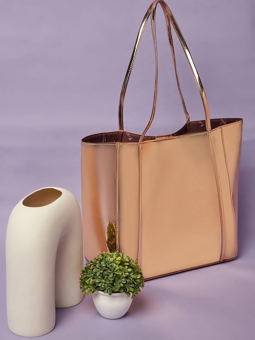 

Berrylush Peach-Coloured Structured Tote Bag