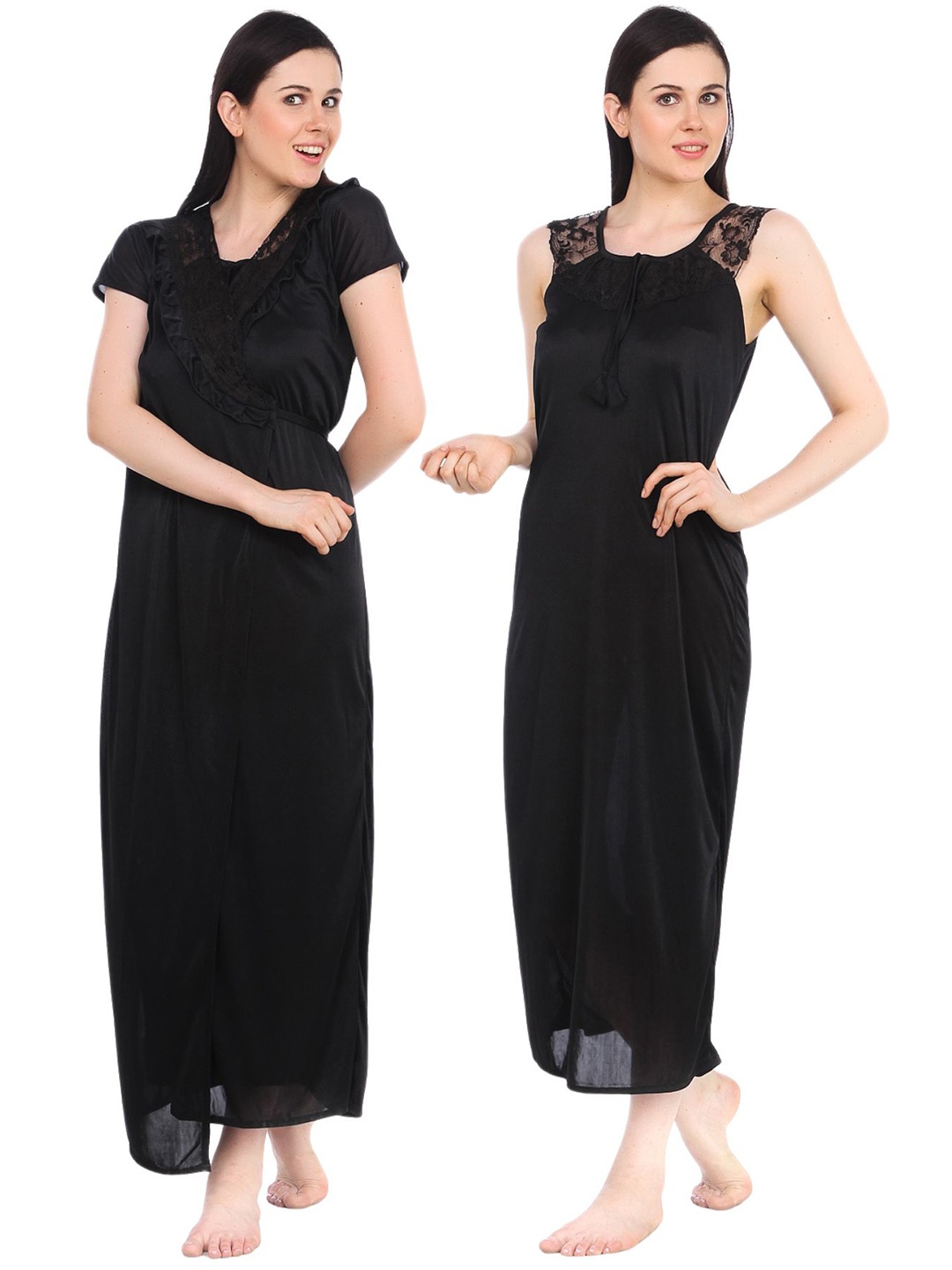 

Fasense Satin Maxi Nightdress With Robe Set, Black