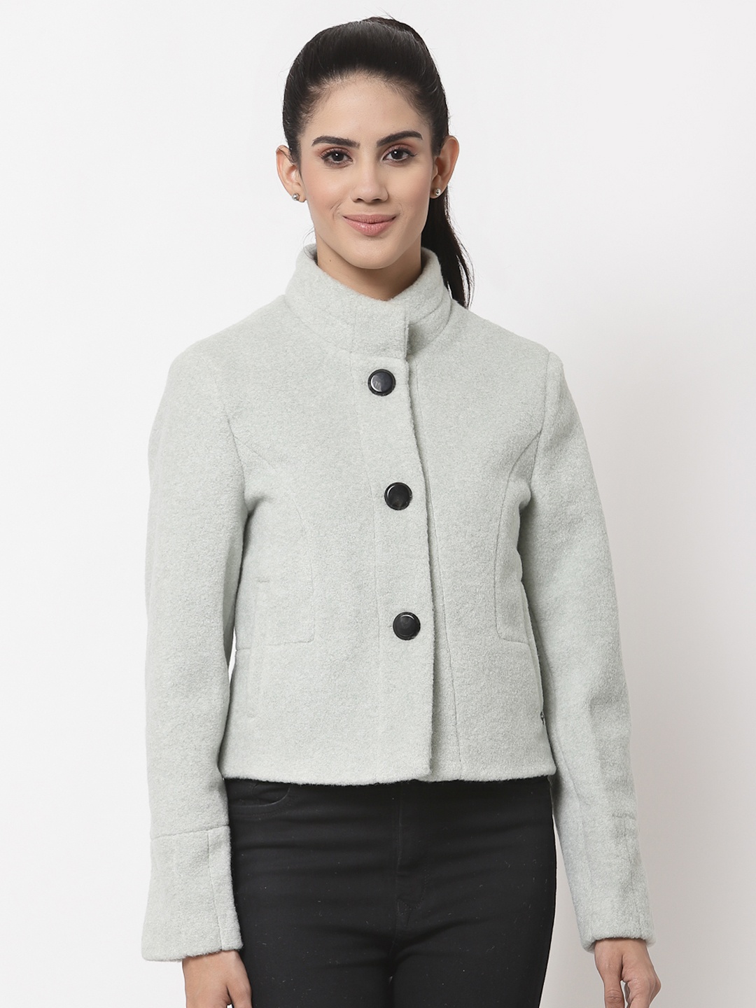 

Juelle Women Self Design Single-Breasted Winter Overcoat, Green