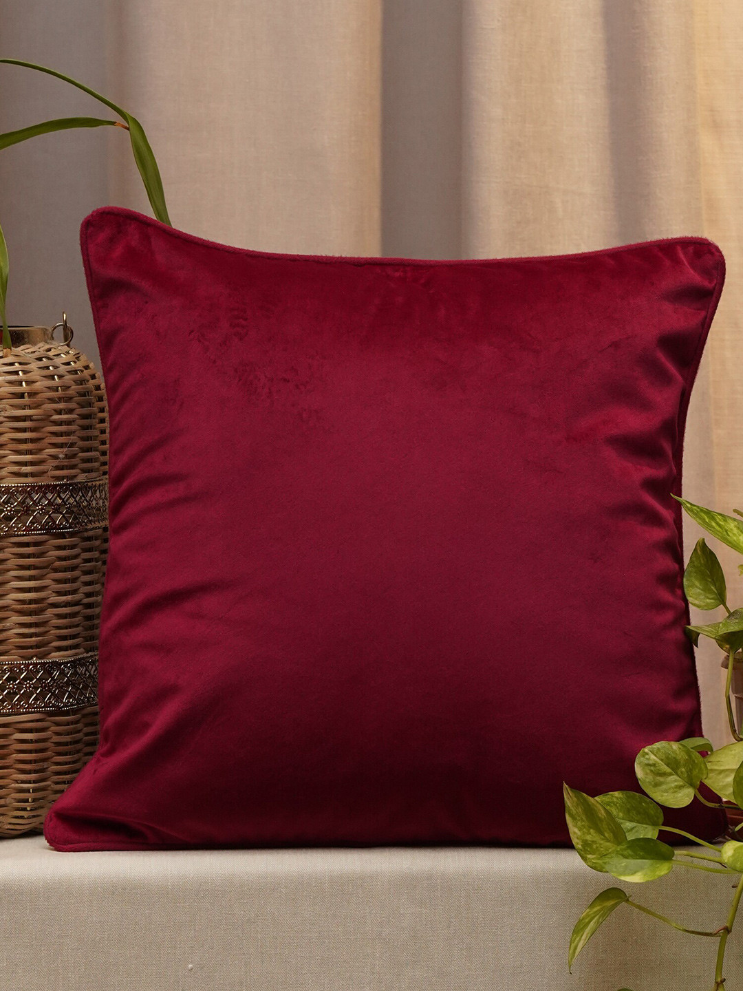 

ZEBA Maroon Velvet Square Cushion Cover