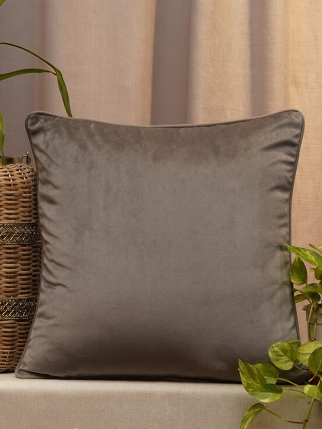 

ZEBA Grey Velvet Square Cushion Cover